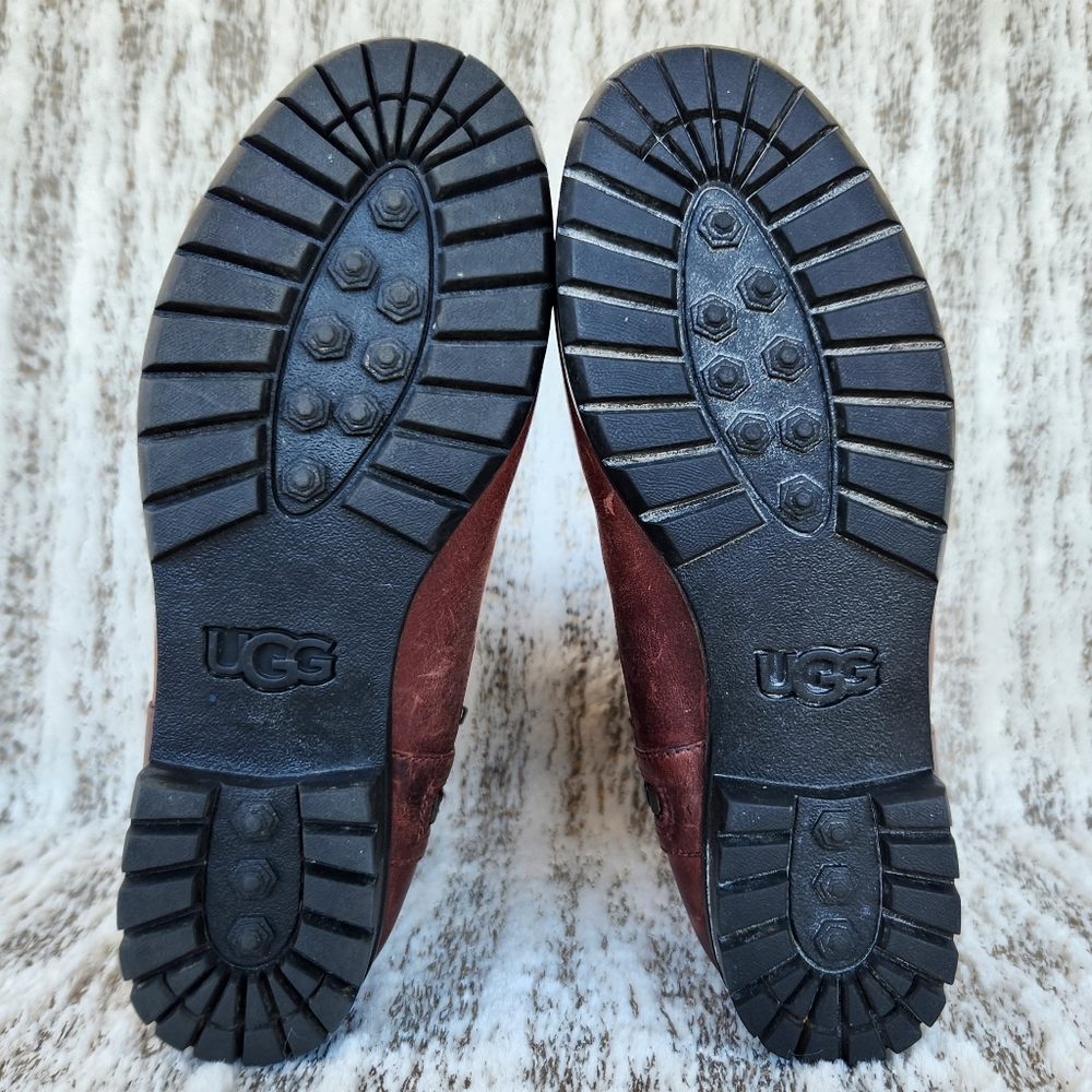 UGG Australia 'Burroughs' Waterproof Leather Boot Sherpa Brown Women's Size 6.5 - Picture 9 of 12